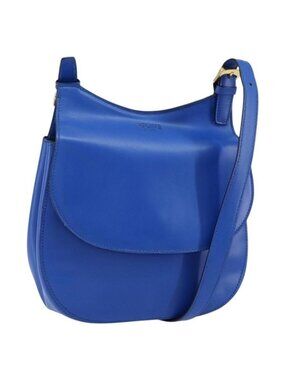 Authentic CELINE Shoulder Bag Leather Blue Gold